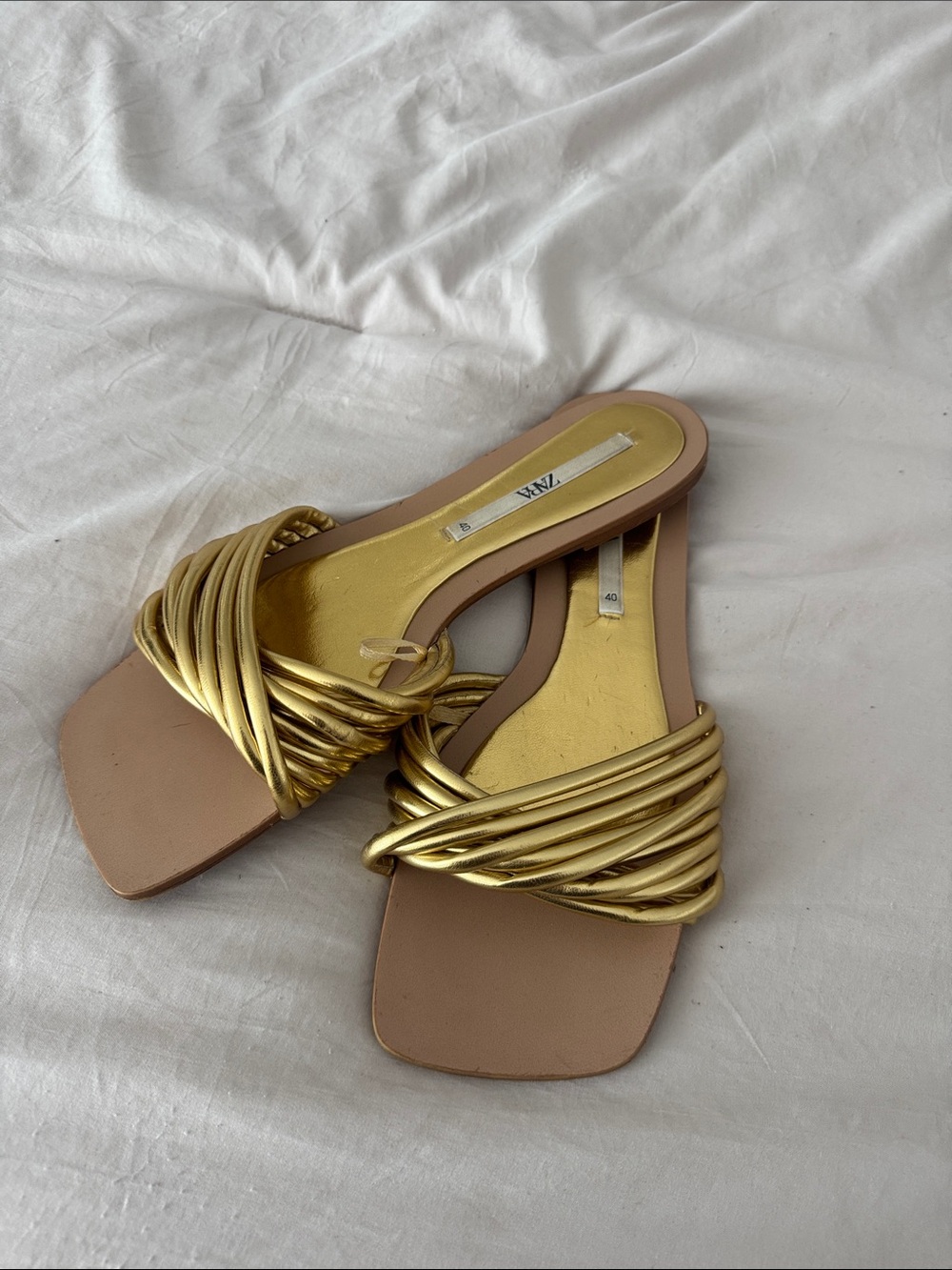 Zara Metallic Gold Braided Slide Sandals - Picture 2 of 3